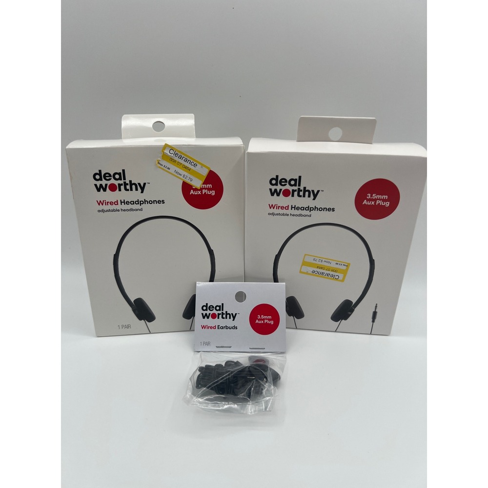 Lot of 3 Deal Worthy Wired Headphones and Earbuds Black 3.5mm Aux Plug New